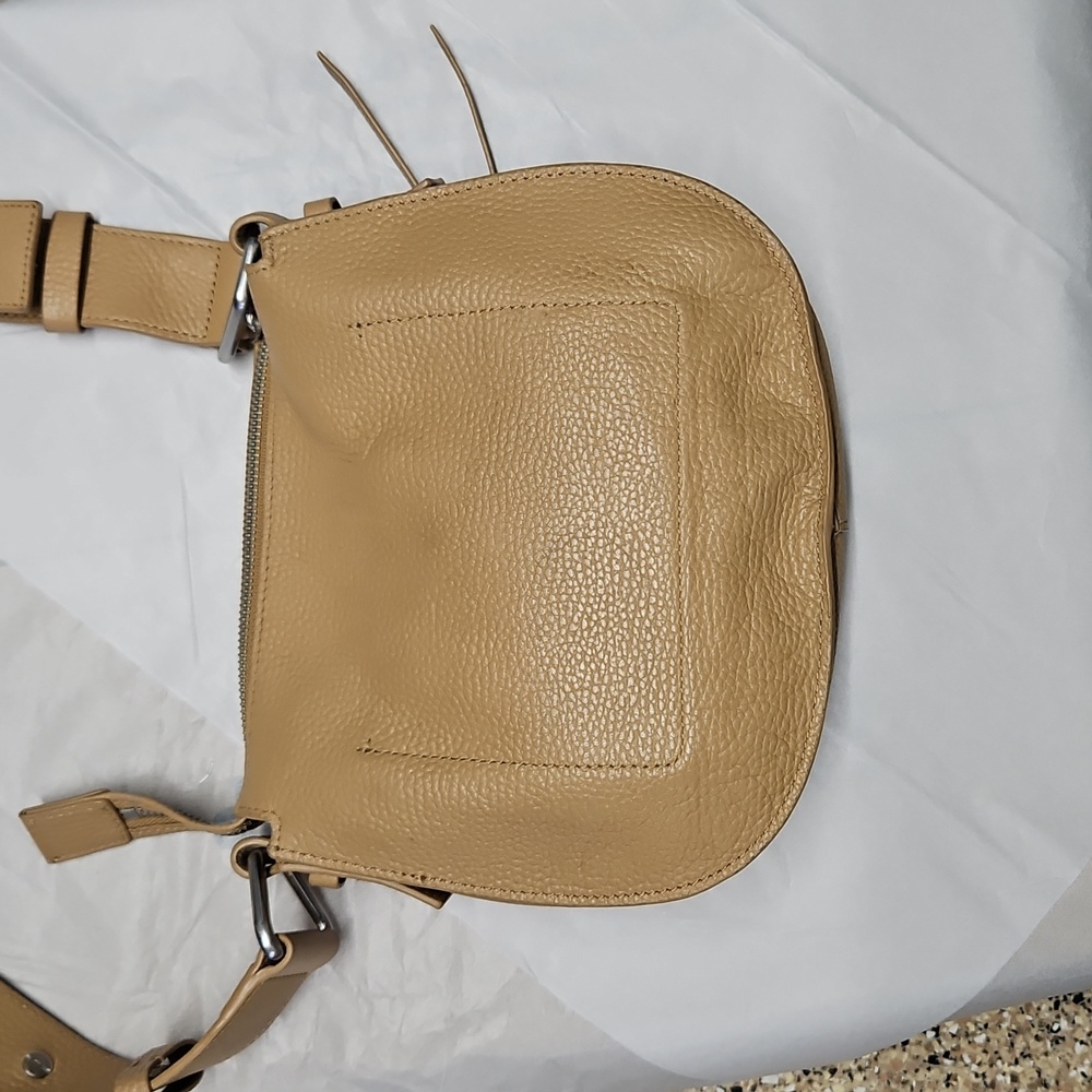 All Saints Round Tan Pebbled Leather Crossbody Bag Silver Hardware - Picture 7 of 14